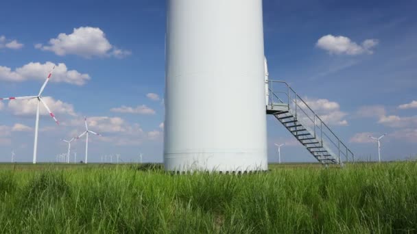 Entrance Doorway Stairs Large Wind Power Turbine Farm Generating Clean — Video Stock