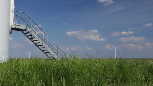 Vstup Dveře Schodištěm Velké Větrné Turbíny Farmě Pro Výrobu Čisté — Stock video