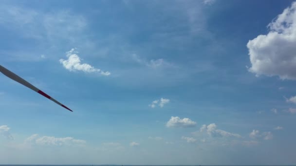 Dolly Move Low Angle View Wind Generator Turbines Rotating Blades — Αρχείο Βίντεο