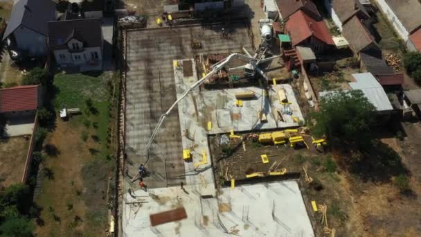 Aerial Dolly Move Orbit View Cityscape Construction Site Mixer Truck — Vídeos de Stock