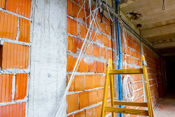 Ladders Easier Installing Cables Distribution Boxes Electricity Bunch Cables Hanging — Stock Photo, Image