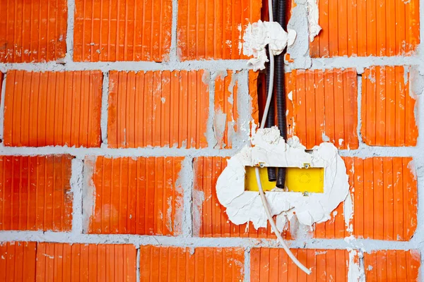 Cable Corrugated Black Pipes Hanging Junction Box Placed Wall Building — Stock Photo, Image