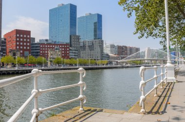 bilbao şehrinde Calatrava Köprüsü ve Isozaki kuleleri
