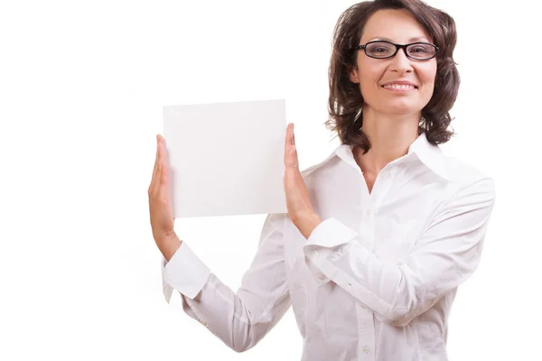 Mujer sosteniendo una pancarta —  Fotos de Stock