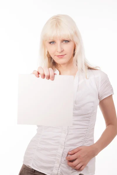 Mujer sosteniendo una pancarta —  Fotos de Stock