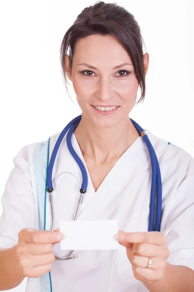 Doctor with visiting card — Stock Photo, Image