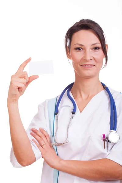 Doctor with visiting card — Stock Photo, Image