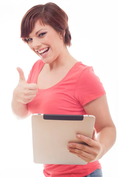 Tablet PC computer vrouw — Stockfoto