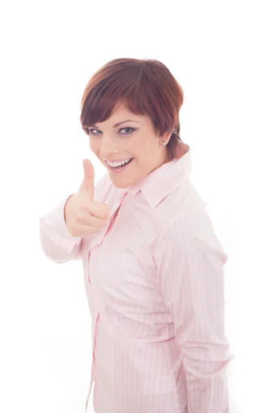 Happy smiling businesswoman with thumbs up — Stockfoto