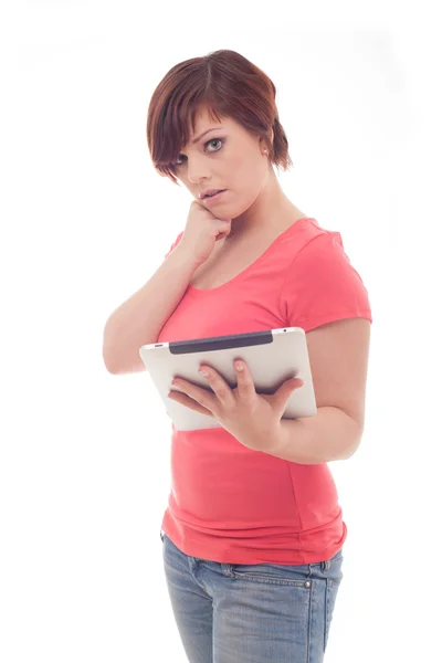 Portrait of woman holding her tablet — Stock Photo, Image