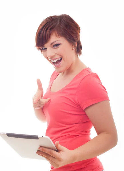 Frau mit Tablet-Computer Stockfoto