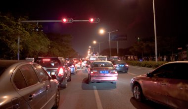 Traffic jam in Shenzhen at night clipart