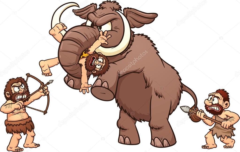 Cavemen fighting mammoth