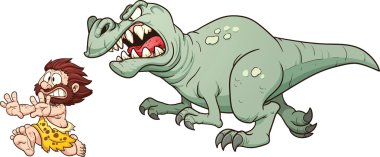 Tyrannosaur chasing caveman clipart