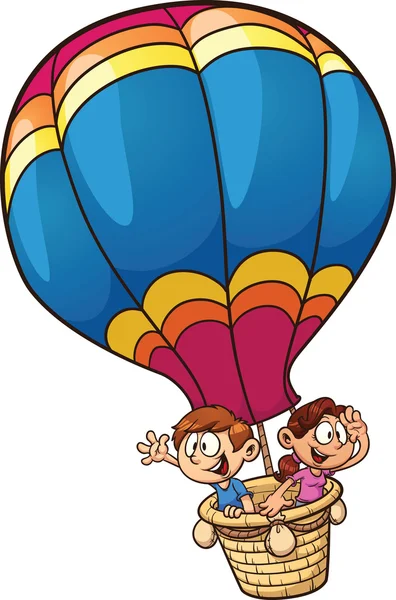 Kids flying on a balloon — Stock Vector