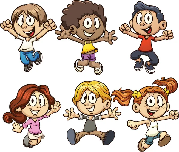 Excited cartoon kids jumping — Stock Vector