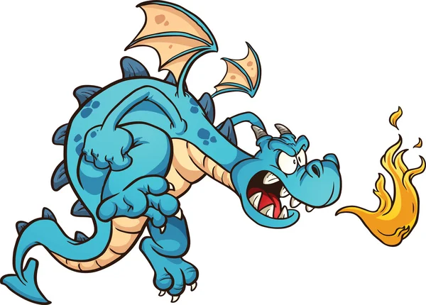 Dragón azul enojado — Vector de stock