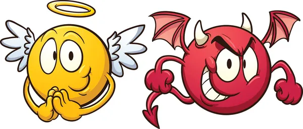 Emoticons de anjo e diabo — Vetor de Stock