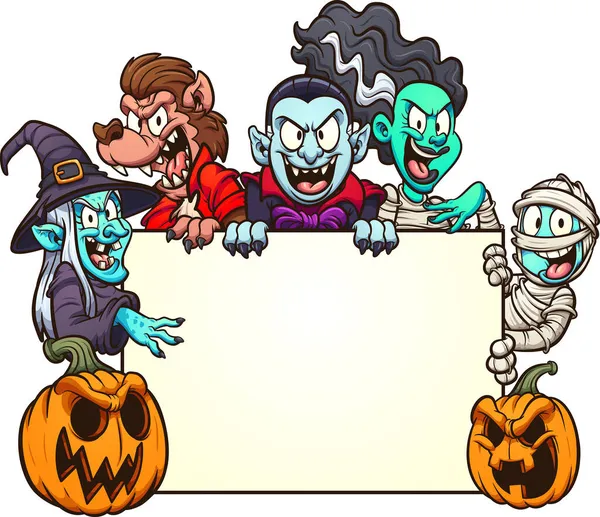 Personagem Desenhos Animados Halloween Torno Quadro Branco Vector Clip Ilustração — Vetor de Stock