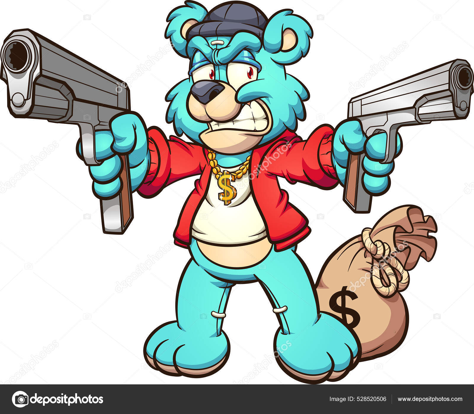 Dibujos Animados Enojado Oso Peluche Sosteniendo Par Armas Manteniendo Una  Vector de stock #528520506 de ©memoangeles, image size:1600x1397