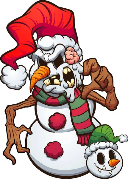 Bonhomme Neige Maléfique Noël Avec Petite Tête Monstre Illustration Clip — Image vectorielle