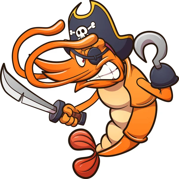 Personaje Camarón Pirata Con Gancho Mano Espada Ilustración Vectorial Con — Vector de stock