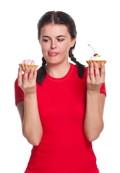 Девушка с тортами — стоковое фото