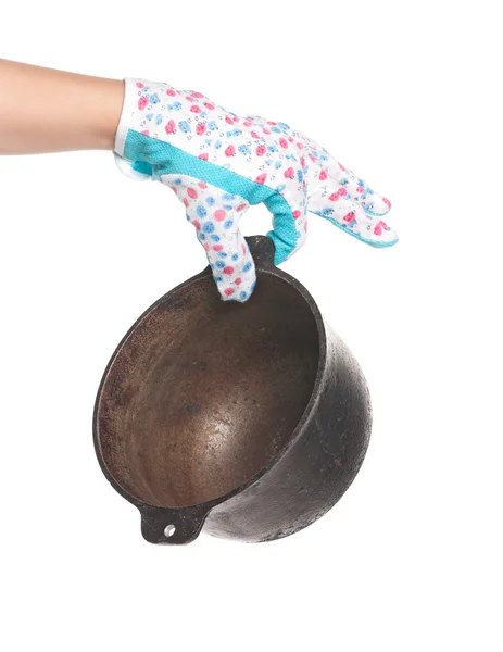 Hand with cauldron — Stock Photo, Image