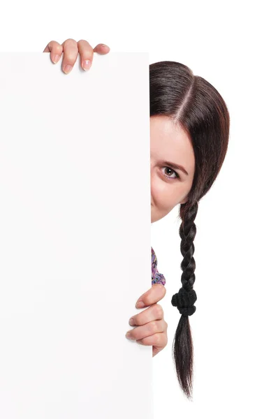 Woman with blank — Stock Photo, Image