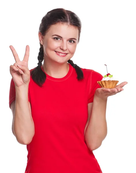 Flicka med tårta — Stockfoto