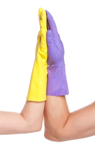 Hands in gloves — Stock Photo, Image