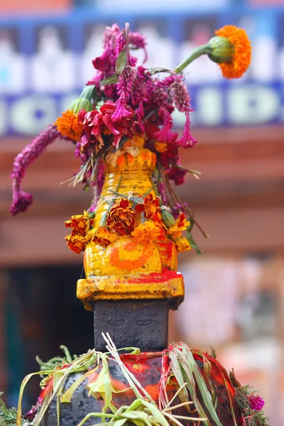 Nepal ülkesindeki Budist stupa çiçekler