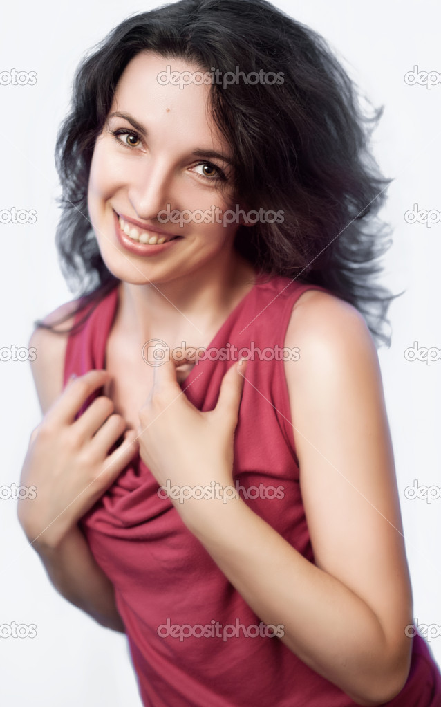 A girl at the white background