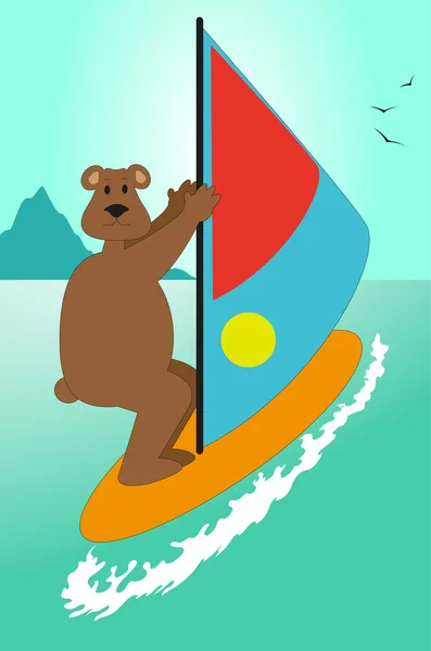 Oso en la playa — Vector de stock