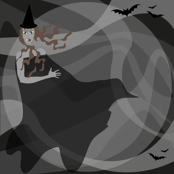 Bruxa com morcegos — Vetor de Stock