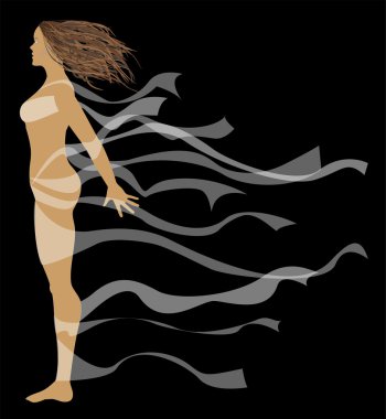 Rüzgar saçlı vektör çıplak kadın