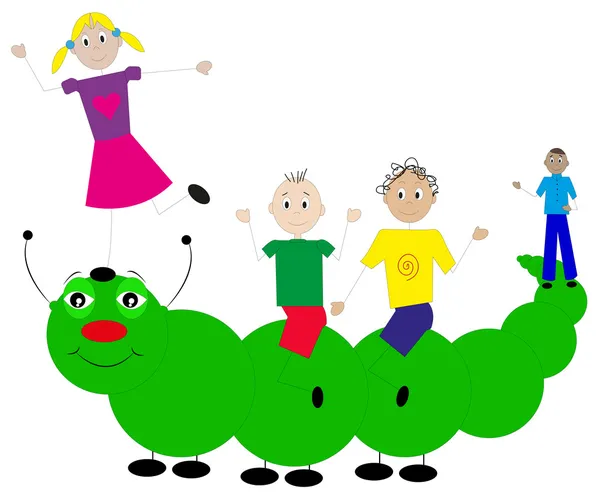 Caterpillar játszó gyermekek — Stock Vector
