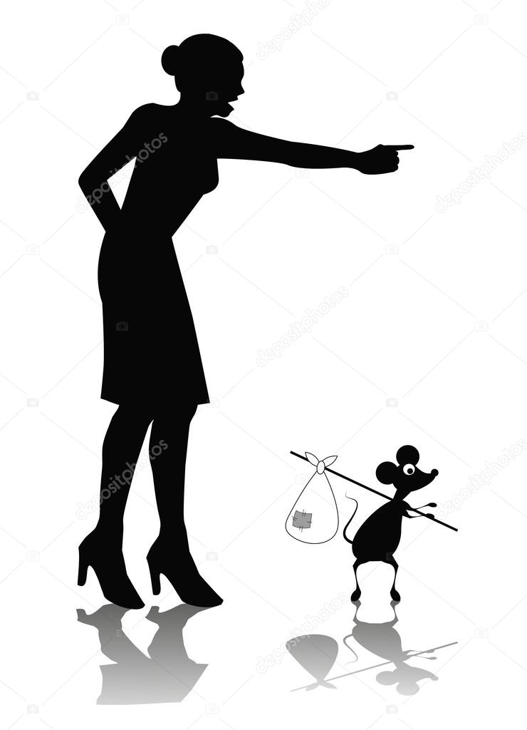 Woman silhouette shouting to a mouse