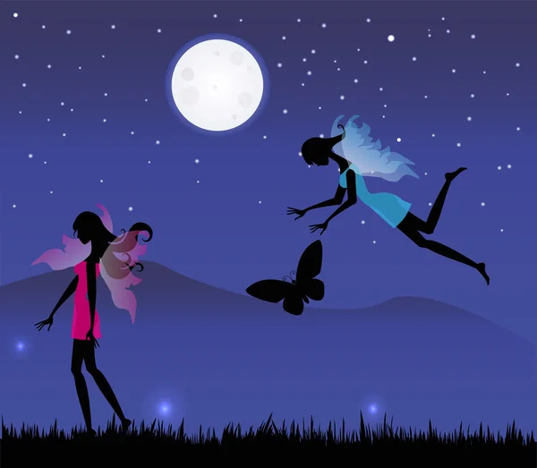 Fairies with moon — Stock Vector