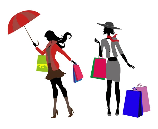 Girls and shopping — Stock Vector