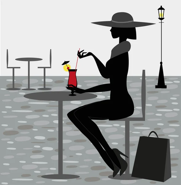 Silhouette femme et cocktail — Image vectorielle