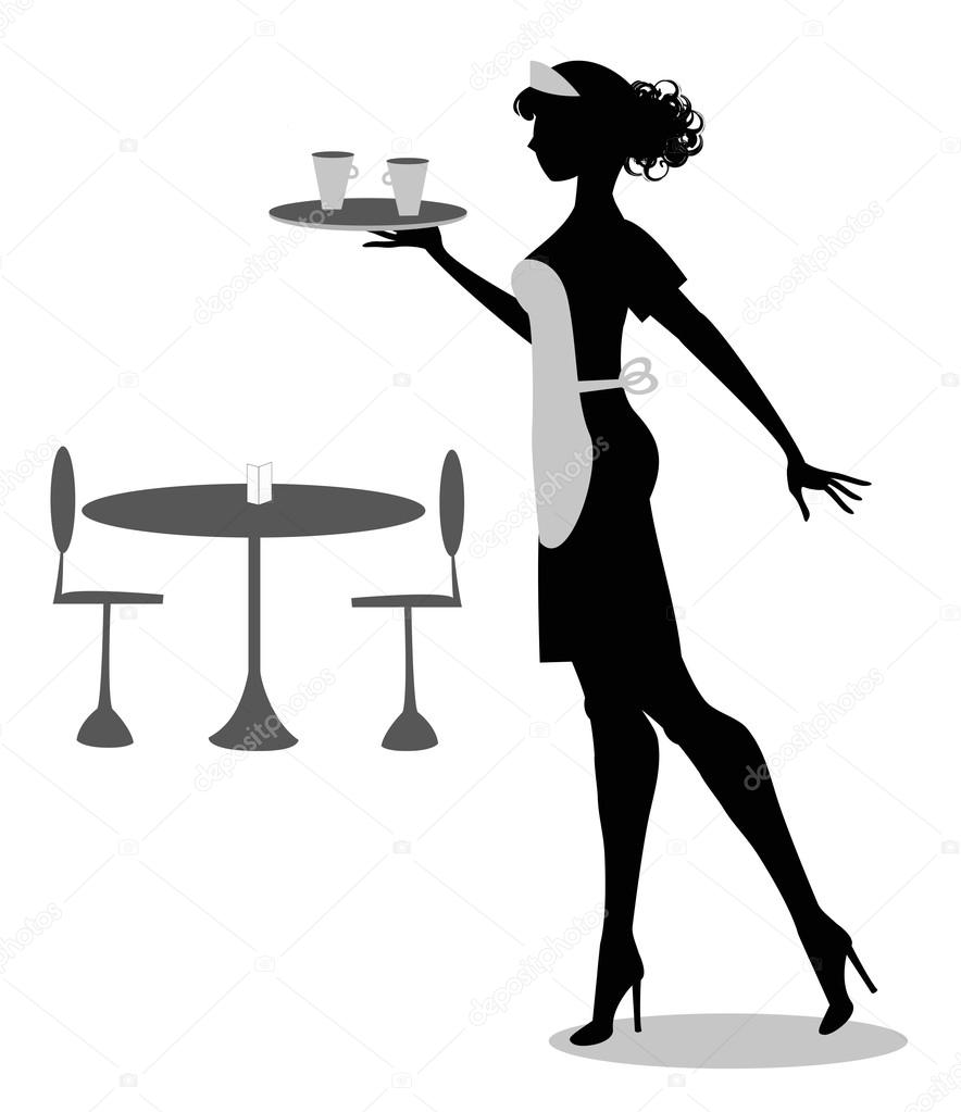 Vector silhouette of waitress