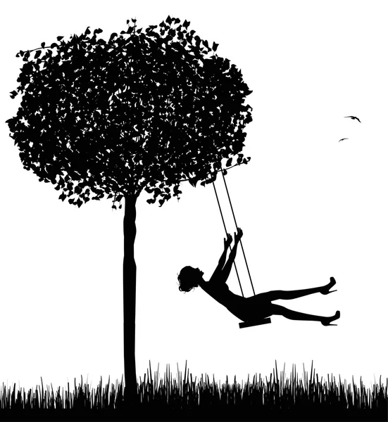 Woman silhouette on swing — Stock Illustration Woman silhouette on swing Royalty Free Stock Vectors