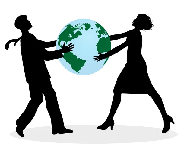 Άνδρας και γυναίκα, υποστηρίζοντας ο πλανήτης γη — Διανυσματικό Αρχείο