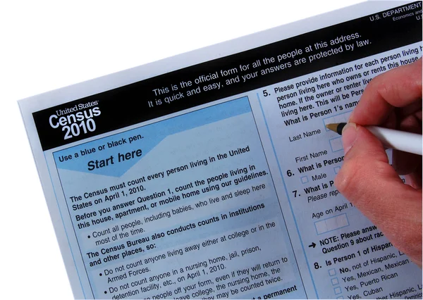 2010 Census form, with hand and pen — Stock Photo, Image