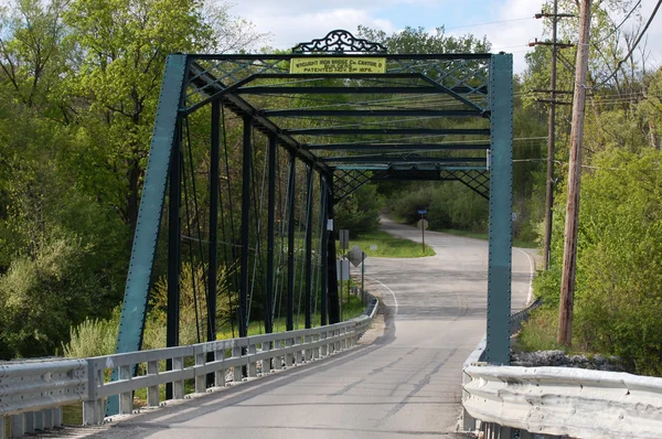 Green wrought iron bridge over river — Stock Photo, Image