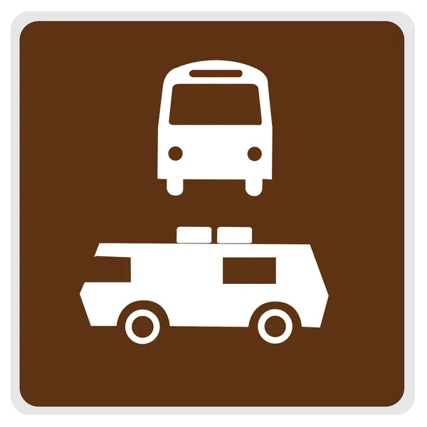 Vegskilt - Parkering med brun buss – stockfoto