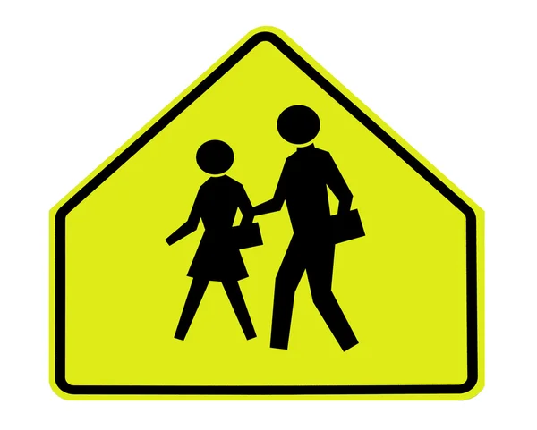 Road sign - school crossing fluorescent — Stock Photo, Image