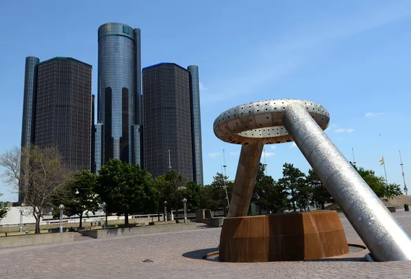 Renesanční centrum a hart plaza, detroit — Stock fotografie