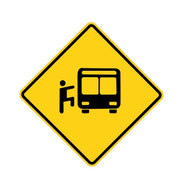 yol işareti - sarı - binici ve otobüs